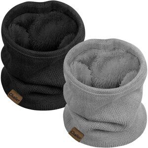 Women's (black+ Grey)Scarf Winter Double-Layer Neck Warmer Knit Fleece 2Pack